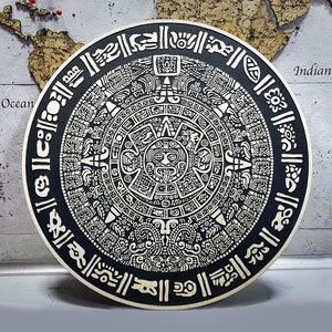 Ethnic Mayan Empire Black & Wood Calendar - Laser Cut Engraved Piedra Del Sol or Aztec Sun Wall Decoration | Ancient Mexican Art Decorations