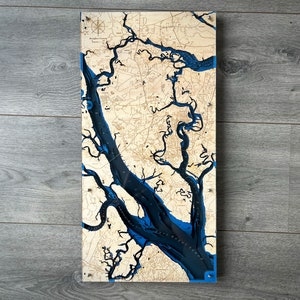 Comté de Beaufort, SC, US Marine Corps 12"x 24 », bathymétrie-topographique 3D / Carte d’art de Wood River