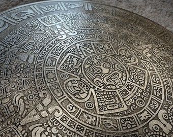 Calendrier de l'empire Maya | Argent véritable or - Ancienne Piedra del Sol, décoration d'art mural soleil aztèque | Décoration de maison ethnique pour cadeau chaleureux au bureau