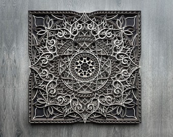 Laser Cut Wood Mandala, Dark Ethnic Wall Art Decor