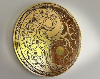 Real Gold Yin Yang Floral Wall Art: Chinese Decor (20”)