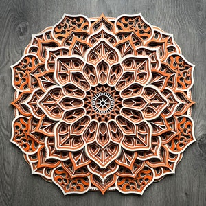 Multi Layer Orange Mandala Ethnic Wooden Wall Art - Indian Moroccan Style Laser Cut Artwork For Home Decors | Handmade Gift For Housewarming