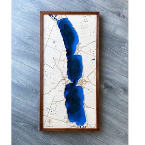 Katepwa Lake 3D Carte 16x32 " pouce, bathymétrie 3D-topographique / Lake wall Art Map