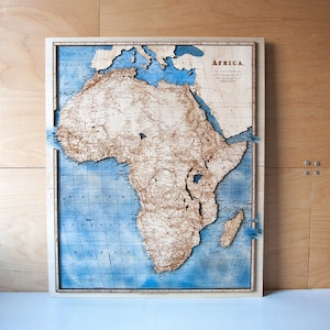 Carte en bois d’Afrique / 1900 ans / vintage / Gravure / Art mural