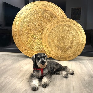 Golden Mayan Calendar Sculpture 100 cm - Authentic Aztec Sun Wall Decor