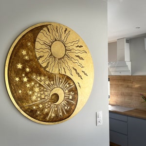 Real Gold Yin Yang Wall Art Decoration | Chinese cosmology House Decor Folk Office Warming Gift