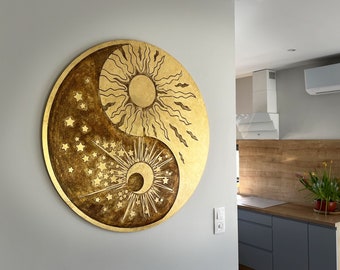 Real Gold Yin Yang Wall Decor | Laser Engraved Wood, 20"