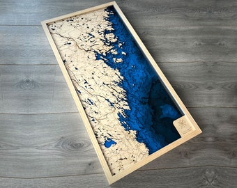 3D Maine Coast Wooden Map – Engraved Topographic Sea Art, Wall Decor