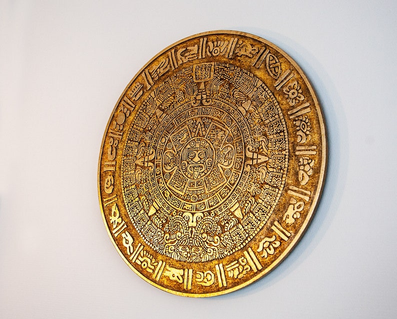 Mayan Empire Calendar Real 24K Gold Ancient Piedra Del Sol Aztec Sun Wall Art Decoration Ethnic House Decor For Office Warming Gift zdjęcie 4