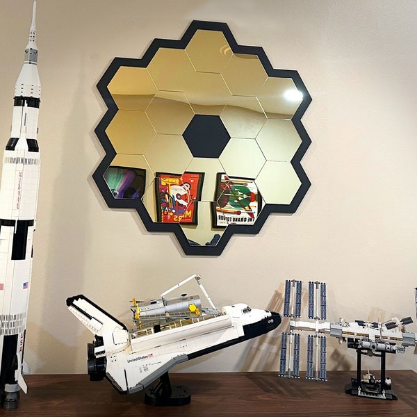 Espejo telescópico James Webb de 70 cm / Arte de pared hexagonal, regalo de inauguración de la casa