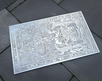 Silver King Pakal Relief | Mayan Aztec Palenque Wall Art Decoration