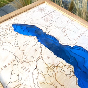 Malawi Lake Topographische Karte - Afrika Stausee 3D Holzkarte für Wanddekor | Maritime Style Art für Home Decor