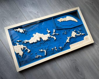 Handcrafted BVI Nautical Chart - British Virgin Islands 3D Wood Map