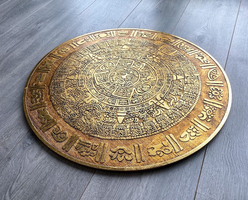 Mayan Empire Calendar Real 24K Gold Ancient Piedra Del Sol Aztec Sun Wall Art Decoration Ethnic House Decor For Office Warming Gift zdjęcie 2