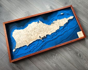 Saint Croix USVI Wooden Map – 3D Topographic Engraved Art