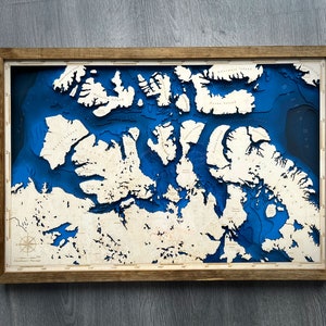 Nordwestpassage, NWP 16"x 24", 3D Bathymetrie-topografische / Holz Sea Art Map