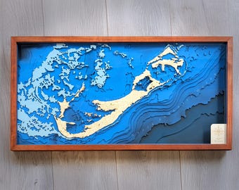 Bermuda 3D Wooden Map – Layered Bathymetric Wall Art • Laser Cut Island Map • Coastal Decor