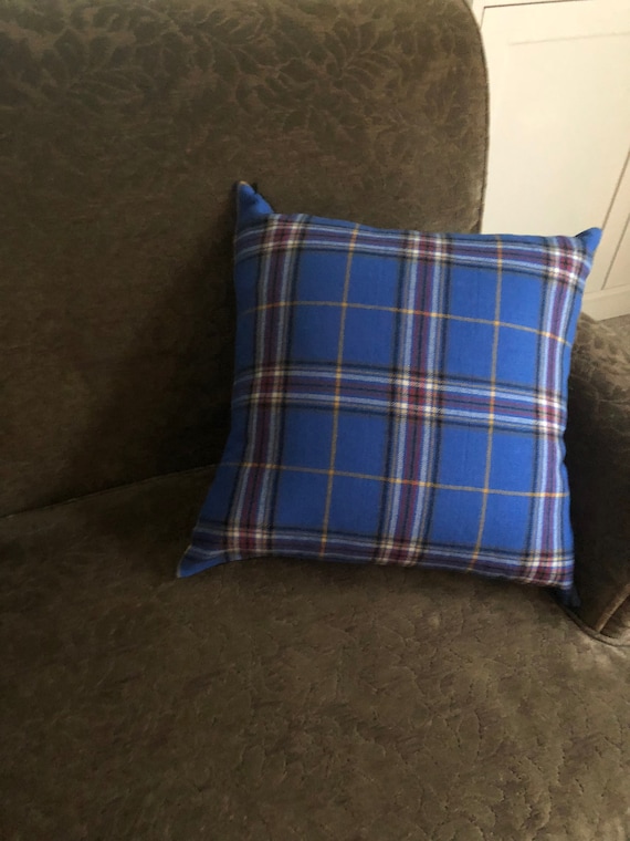Blue Plaid Wool Upcycled Pillow Covers One Tartan Plaid pillow cover, made