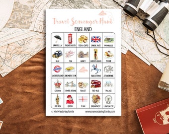 England Scavenger Hunt PRINTABLE - Instant Download.  Game for Kids and Adults