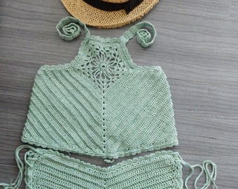Crochet bikini set-top +bottom, Crochet swimsuit, Crochet bikini botton, Crochet bikini top, Crochet swimwear, Beach bikini set