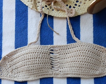 Bikini natural color cotton swimsuit bandeau bikinis brasileiros crochet swimsuit sexy