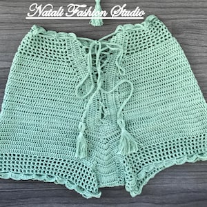 Crochet swimsuit bottom bikini bottom shorts covers up hand made custom size and color beach swimwear summer trend shorts Active