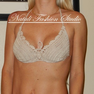 Crochet swimsuit bikini top  crochet bikini swimwear hand made  custom size and color 100% mercerized cotton