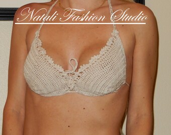 Traje de baño de ganchillo bikini top crochet bikini traje de baño hecho a mano talla y color 100% algodón mercerizado