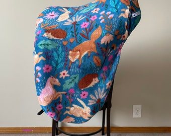 Unicorns & Animals on Blue English Saddle Cover