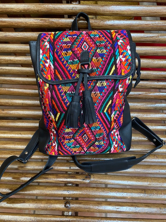 Sale !cute Backpack Black Leather and Huipil From Chichi - Etsy display picture 2
