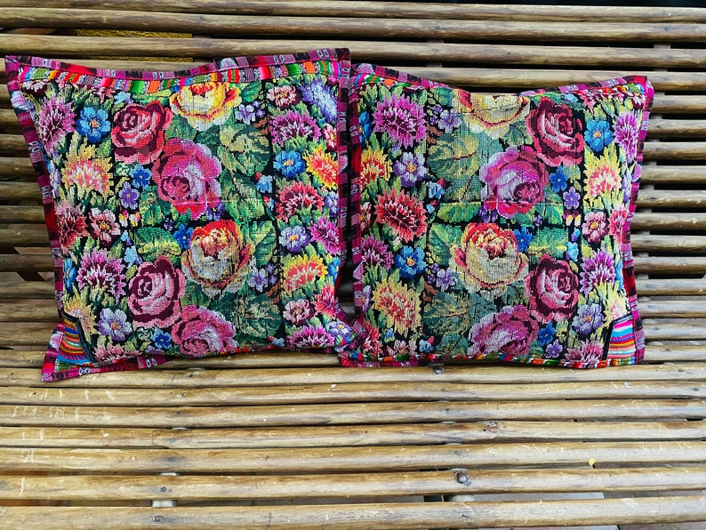 Flowers in bloom Set of two Cushion covers huipil from chichi hand weaved on a back strap loom