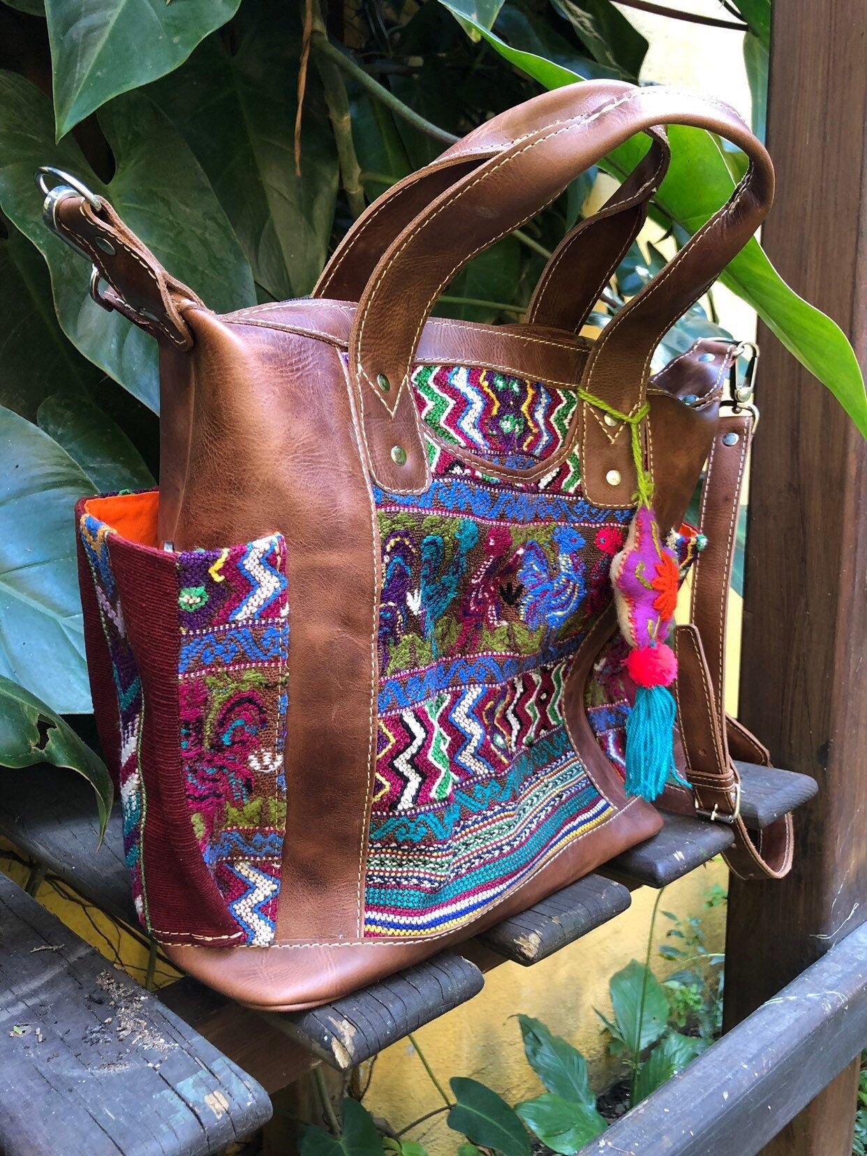 NWOT Guatemalan Embroidered Huipil Leather Backpack Guatemalan Embroidered Leather Backpack main image 4