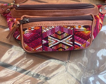 Belt  bag   Fanny pack ,  travel bag  leather bag/ Chichi  huipil and leather
