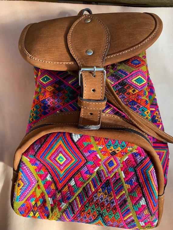 Brown Leather Backpack with Colorful Embroidered Panels Luisa Embroidered Laptop Backpack main image 4