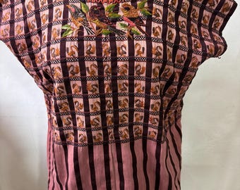 Vintage Hand-Embroidered Santiago Huipil: Bird Motif, Circa 1990, x large  / large