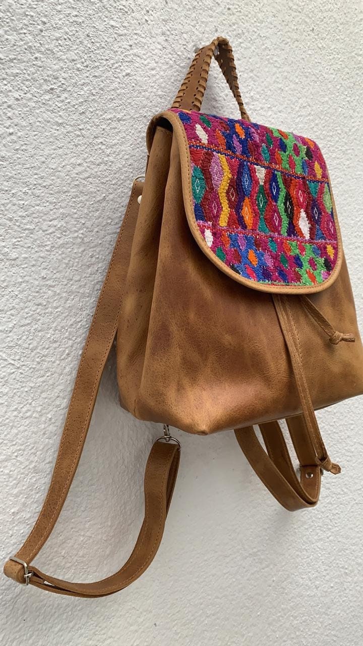 Sale Small Backpack Tan Leather and Boho Huipil Backpack - Etsy