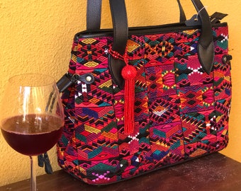 Sake! Save 25 dollars !Silk thread Huipil in geometric dedign from Sacatepequez and leather