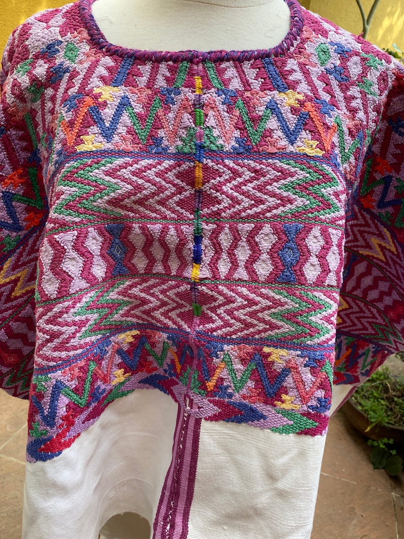 Huipil vintage de San Pedro en colores rosa y pastel Lila Etsy