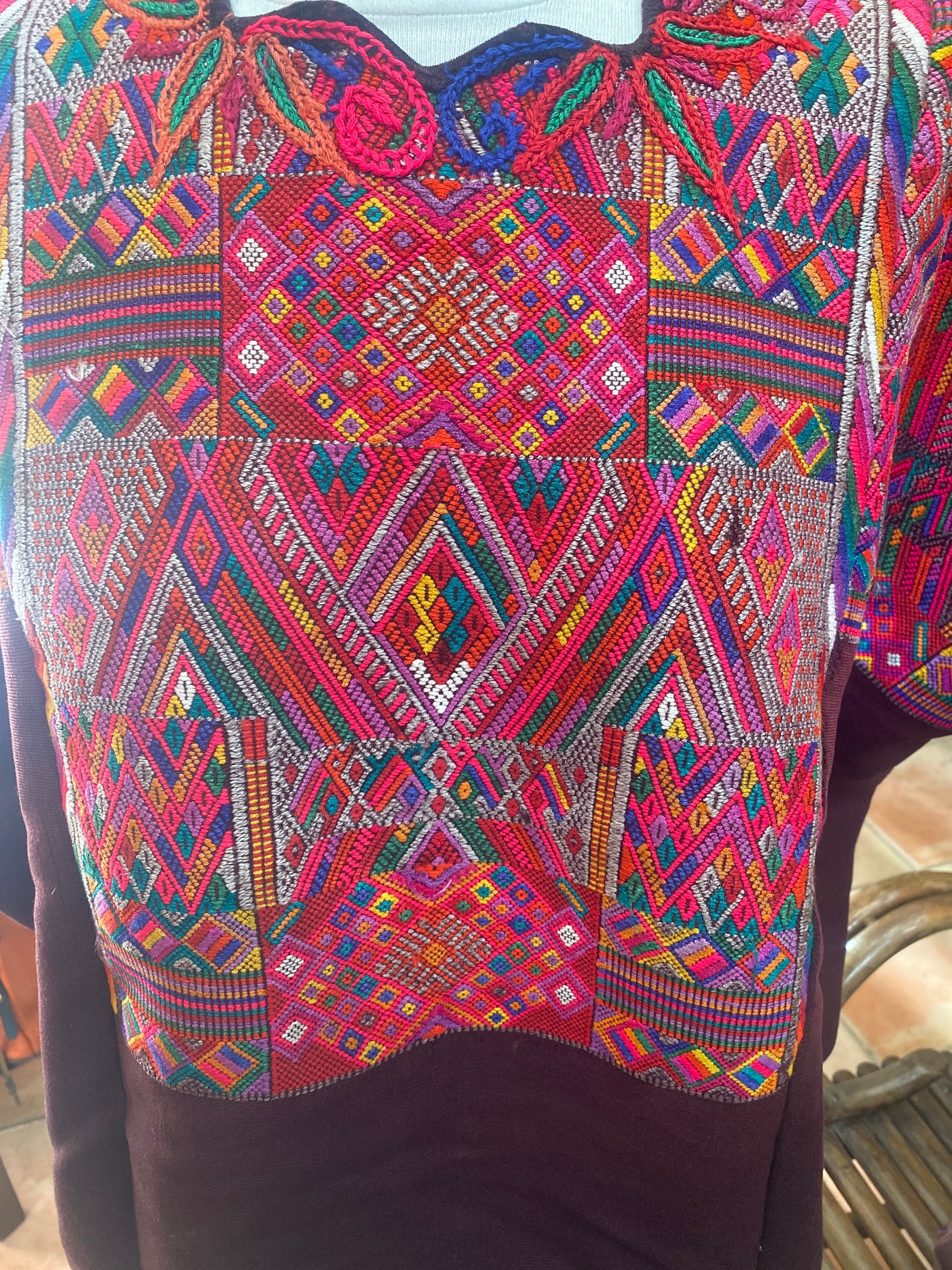 Unique Huipil from chichi  beautiful collar and Mayan cosmographic symbols