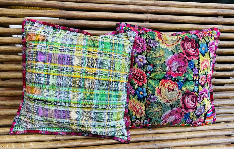 Flowers in bloom Set of two Cushion covers huipil from chichi hand weaved on a back strap loom