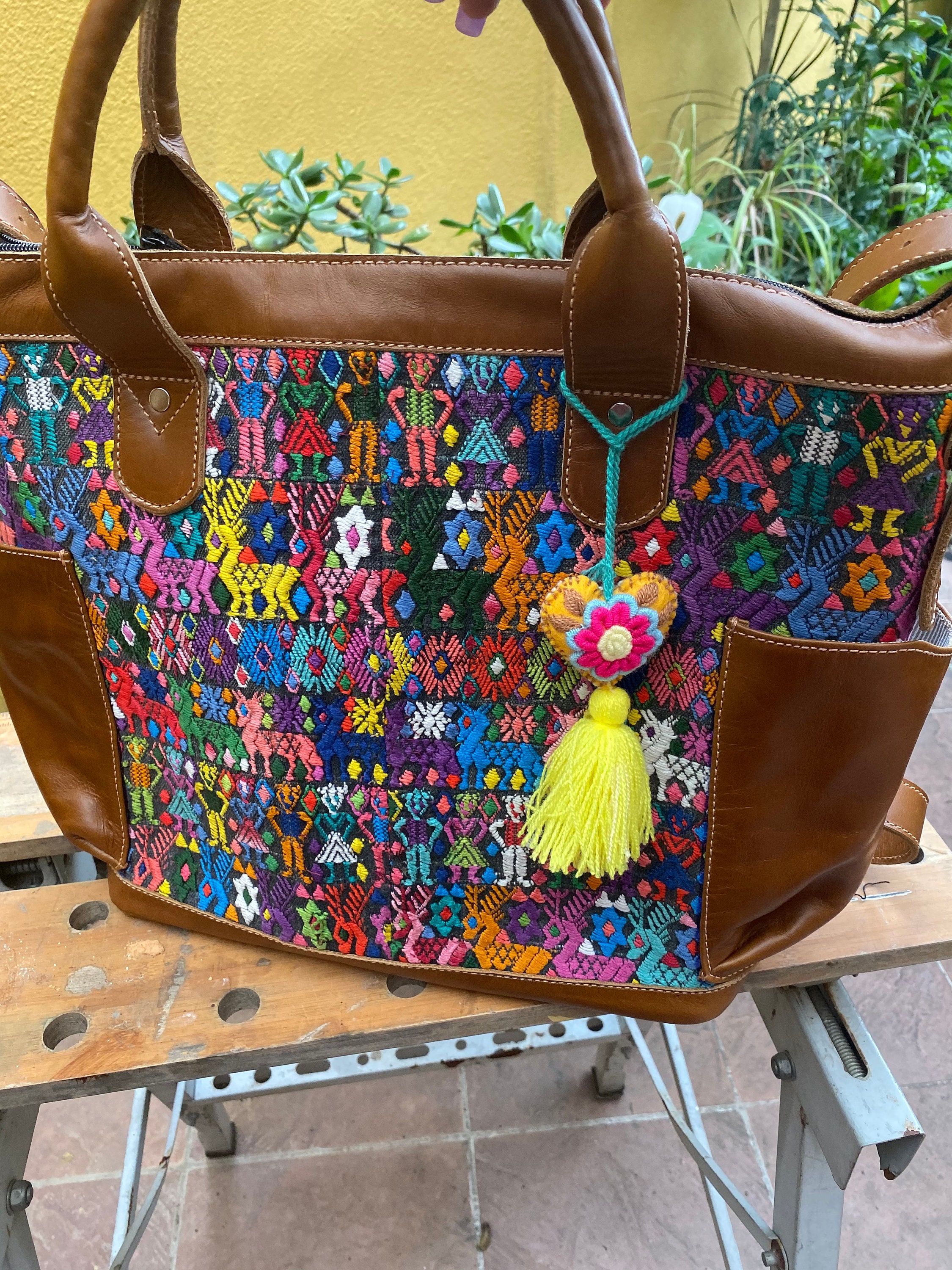 New MUNDO MAYA GUATEMALA Guipil Artesanal Woven Suede Bag/Backpack Maya Huipil Leather Backpack, Handmade Guatemalan Bag  main image 2