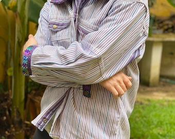 Vintage men’s  shirt (large  ) also one in small   ,from Todos Santos Cuchumatan.  on striped thick cotton rich multi color collar