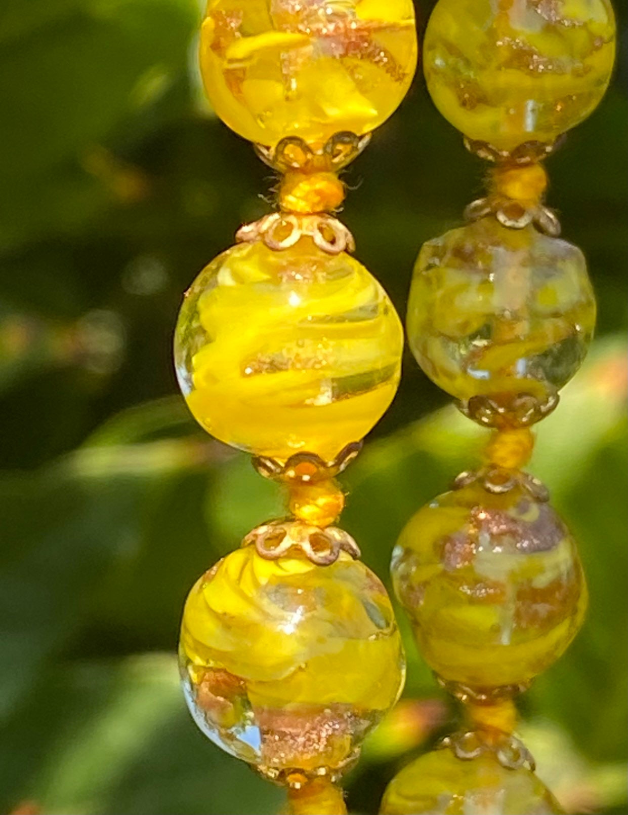 Collier Perles En Verre De Murano – Jaune Ambré Doré (46-50 Cm)