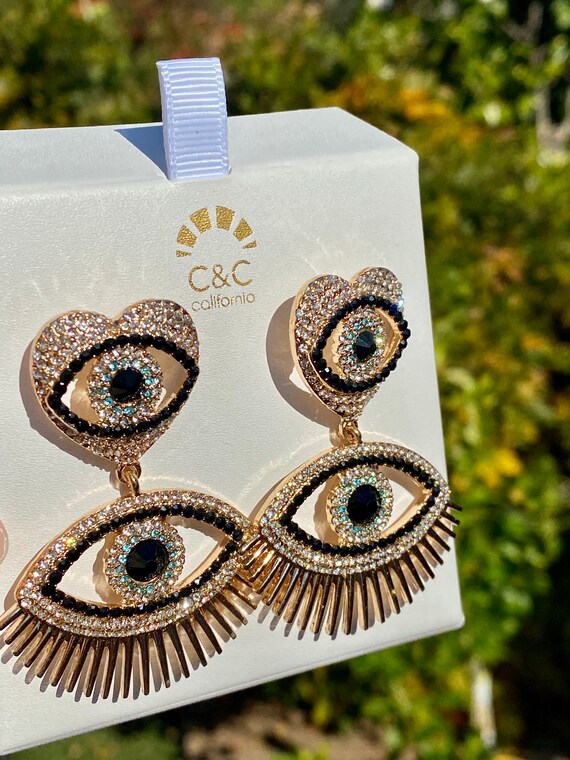 C & C dangling evil eye multicolored rhinestone e… - image 4