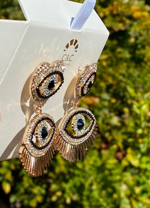 C & C dangling evil eye multicolored rhinestone e… - image 3