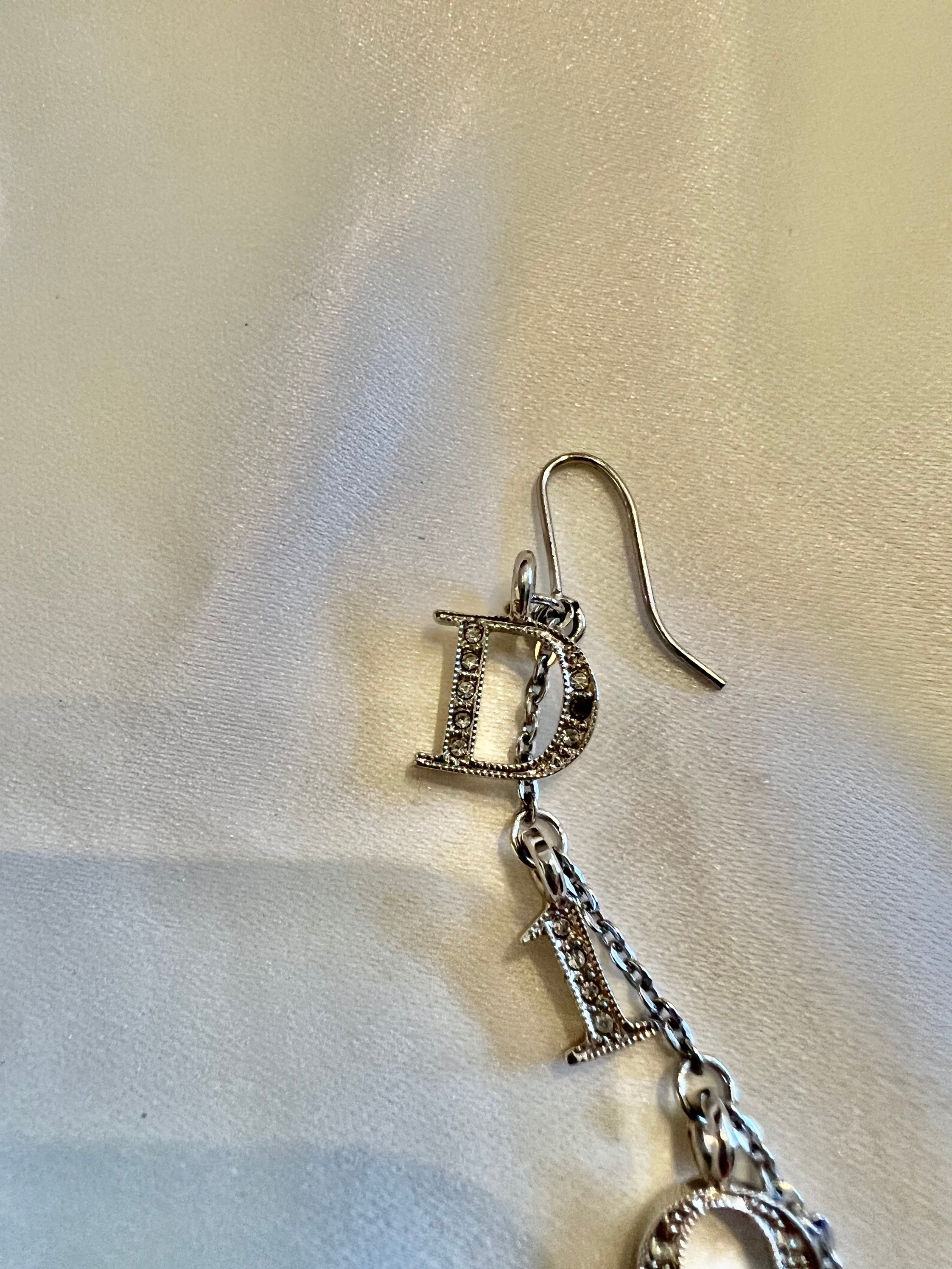 Christian Dior Silver Metal and Crystals Dangle Earrings
