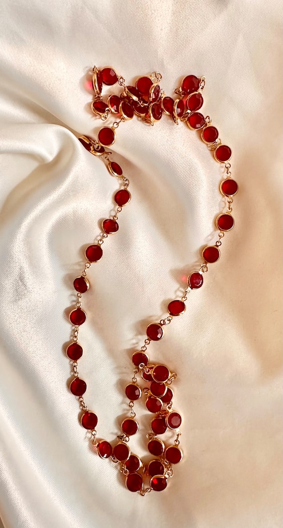 Swarovski red crystals long necklace