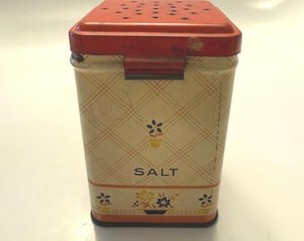 Vintage Tin Salt Shaker with Flowers