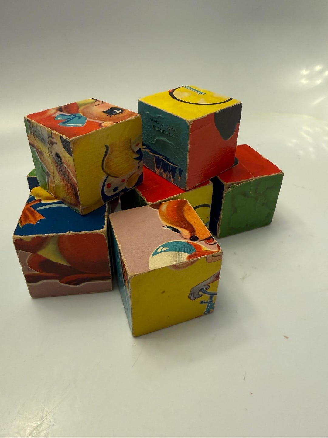Vintage Wood Blocks With Paper Designs Set - Etsy