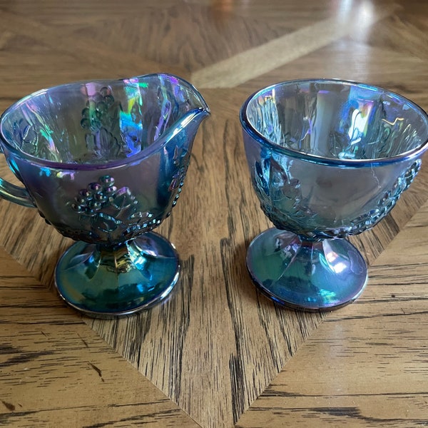 Vintage Carnival Glass, Indiana Glass, Iridescent, Opalescent, Sugar and Creamer Set